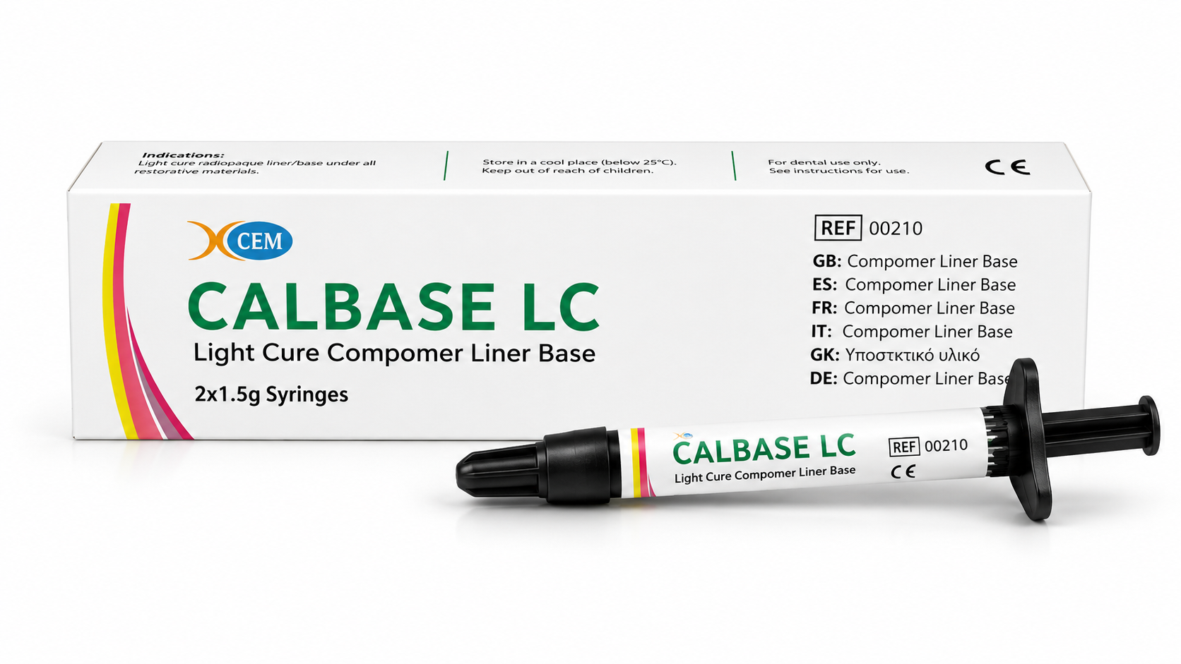 XCEM CalBase LC – Light Cure Compomer Liner Base (2 × 1.5g Syringes) - Image 2