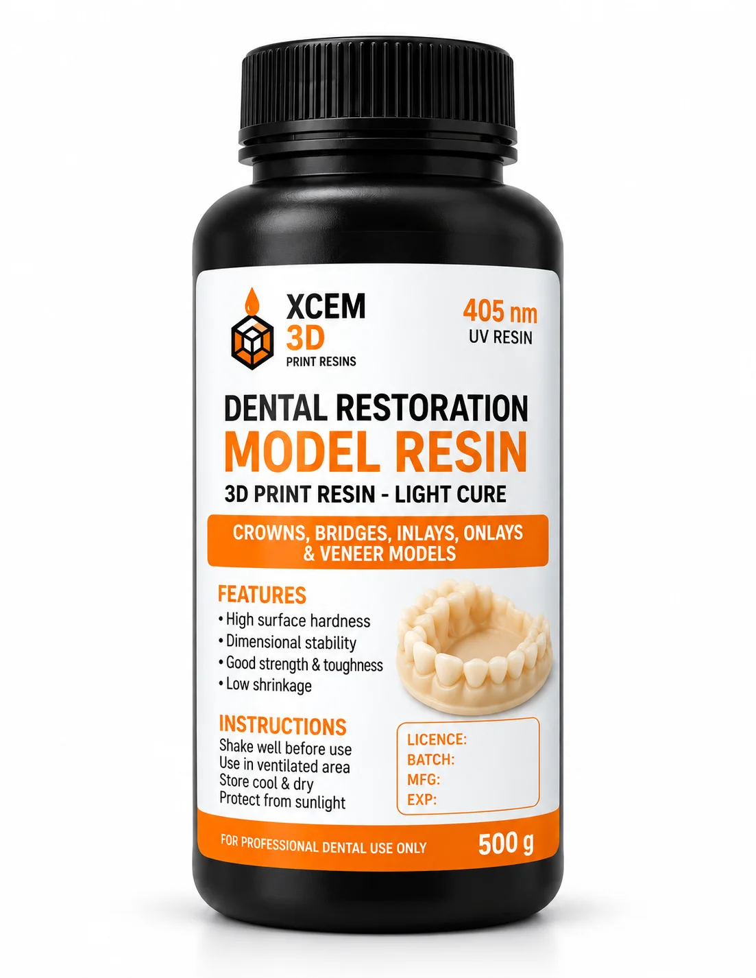 XCEM 3D Dental Restoration Model Resin – 405nm | 500g