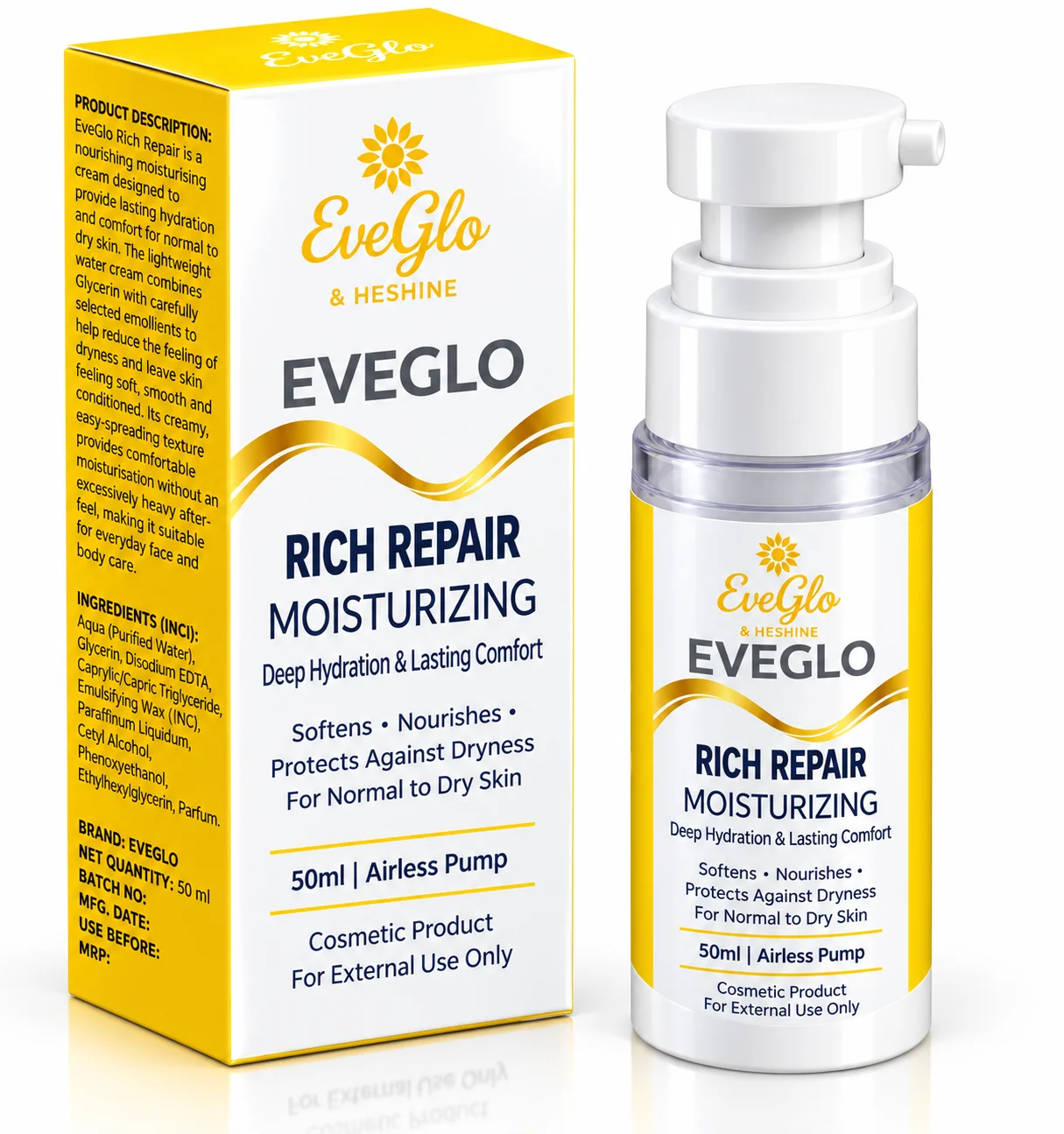 EveGlo Rich Repair Moisturizing Cream 50ml for Normal to Dry Skin
